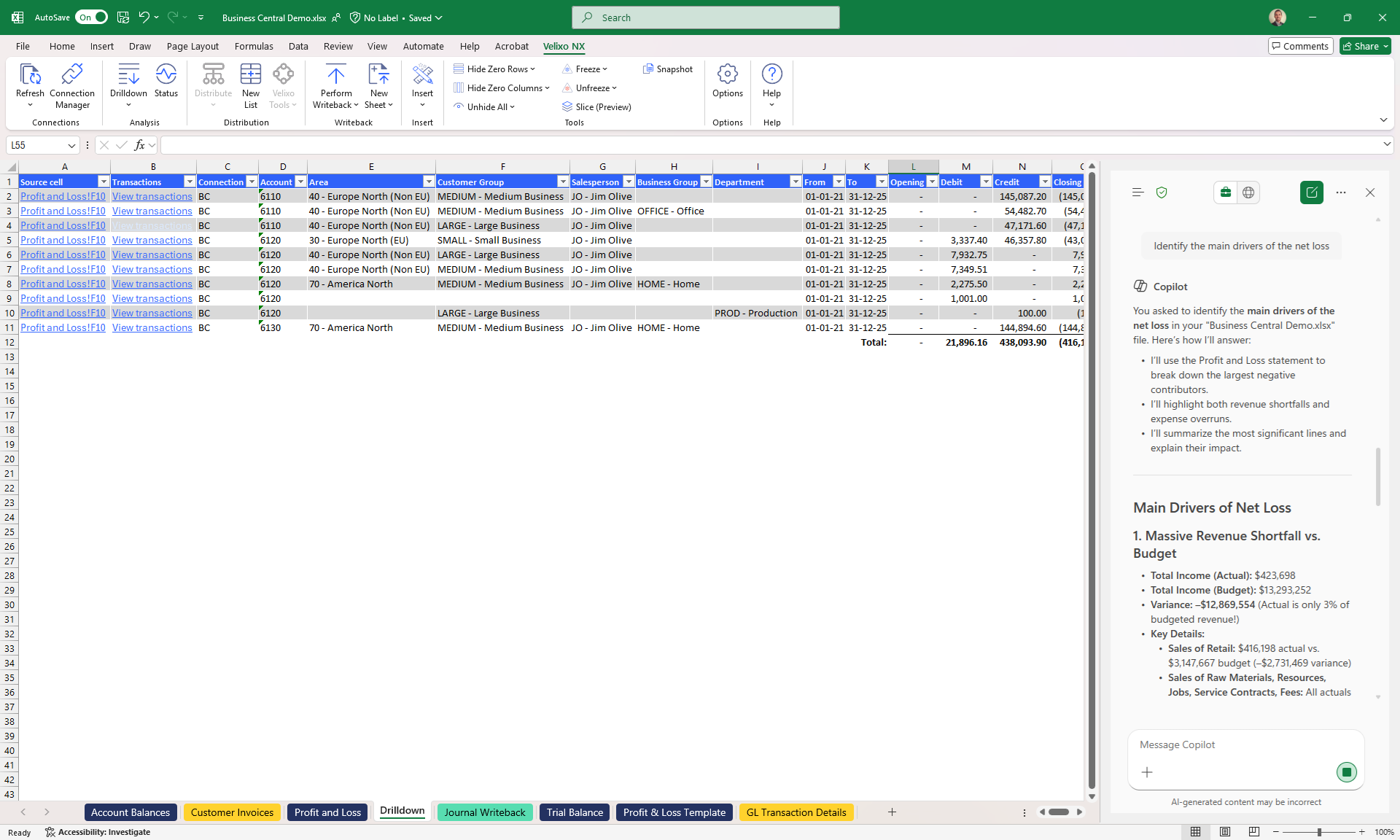 Velixo Analyze - Drill down Acumatica